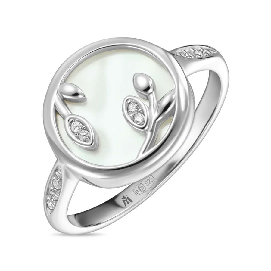 Кольцо с перламутром и фианитами